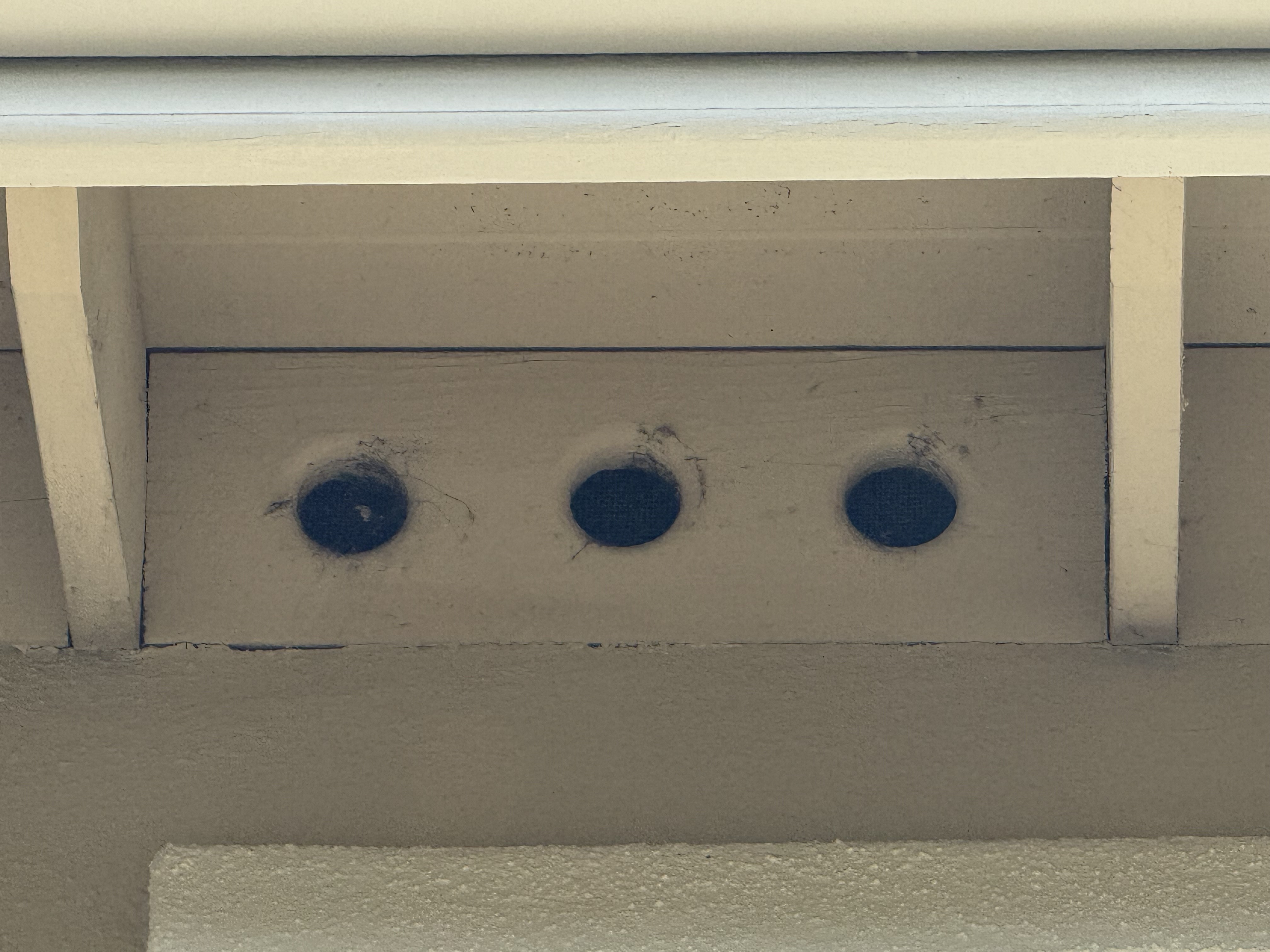 Before: existing round eave vent screens with openings large enough for embers to enter